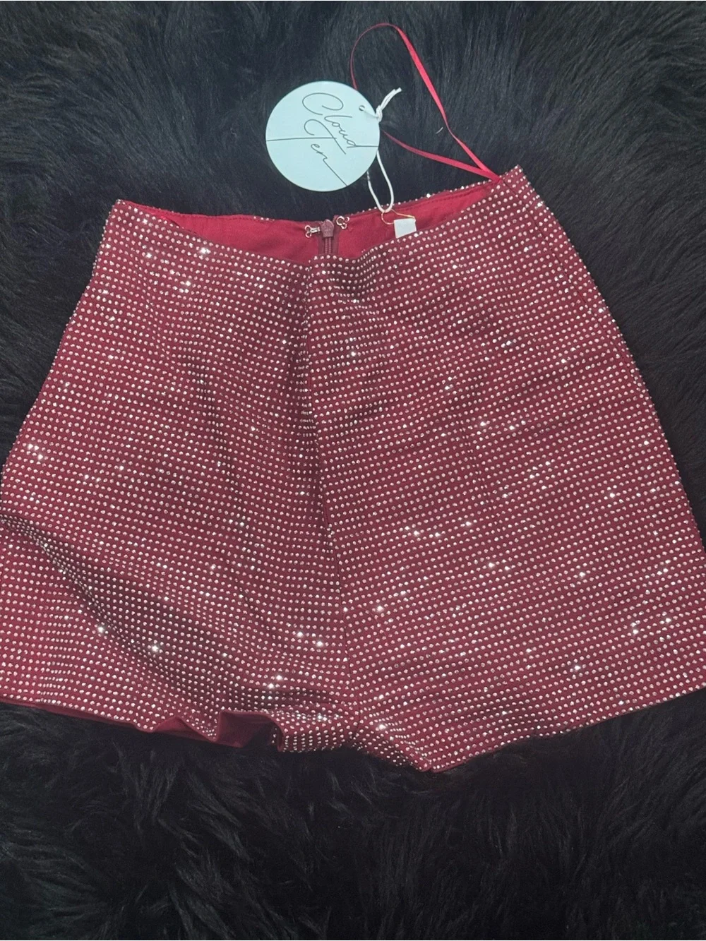 Crystal-Embellished Red Women’s Shorts